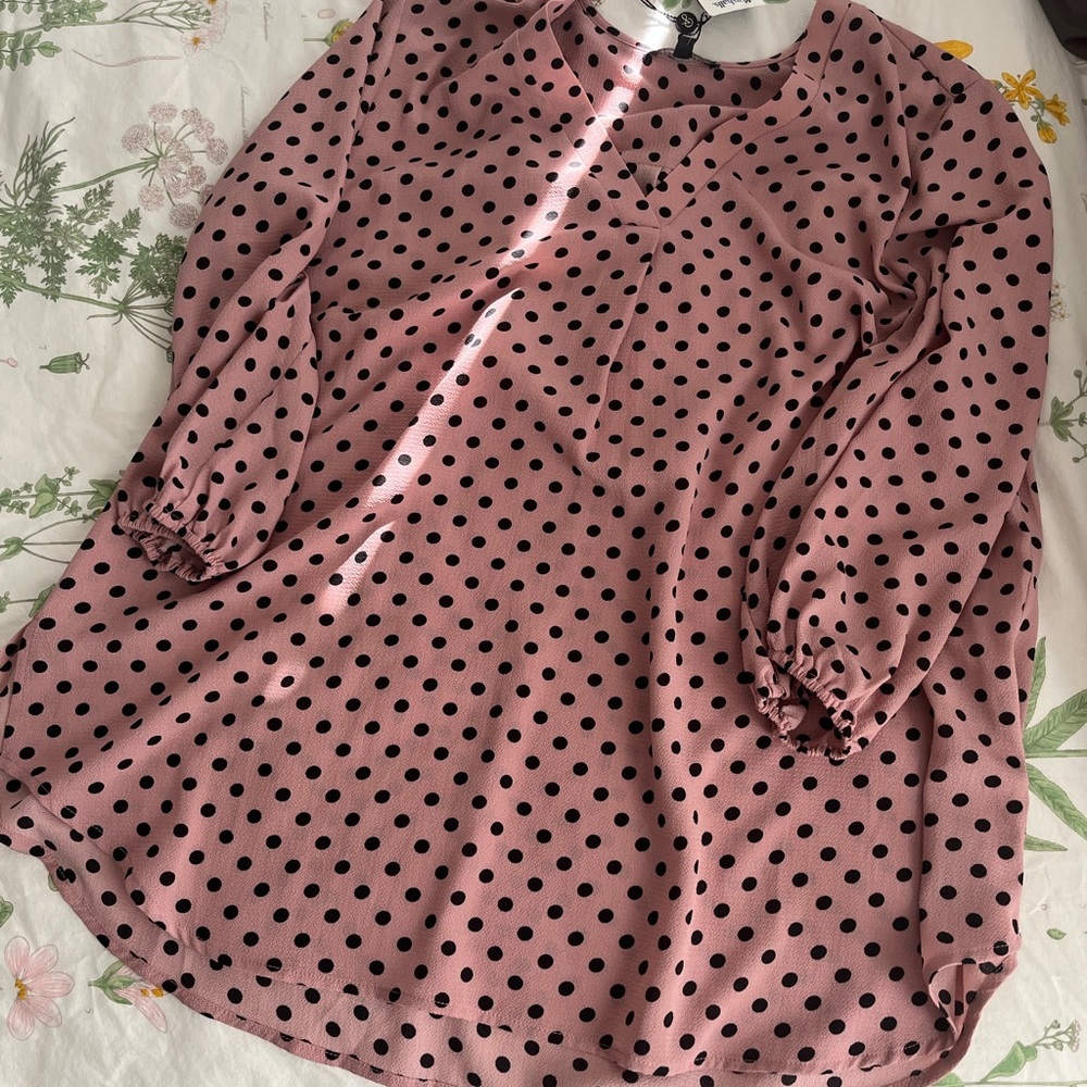 Adrianna Papel Blush and Black Polka Dot Blouse